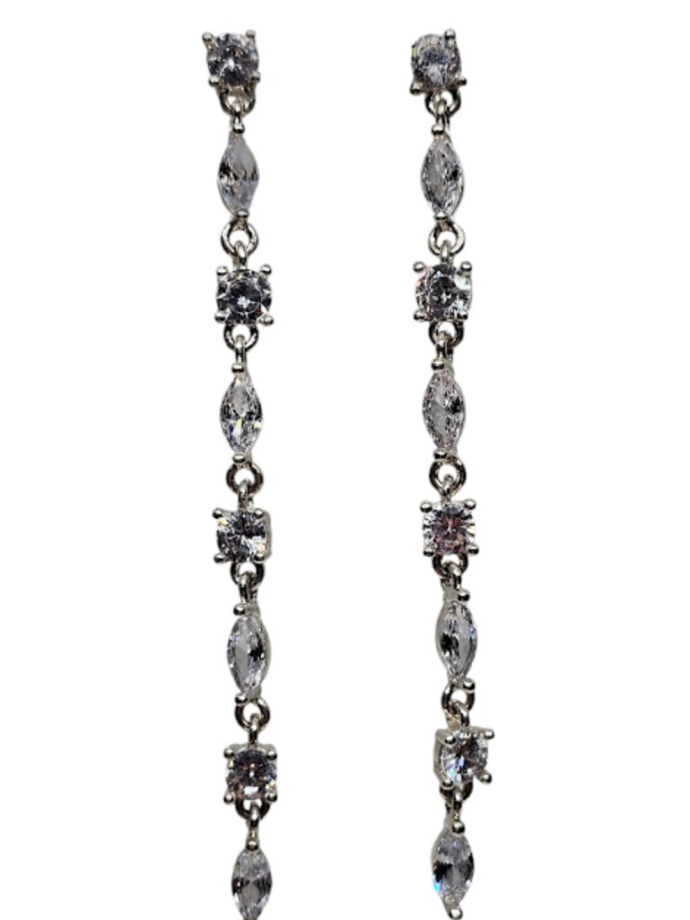 Cubic Zirconia Crystal Silver Tone Post Dangle Earrings Long Drop Bridal Prom